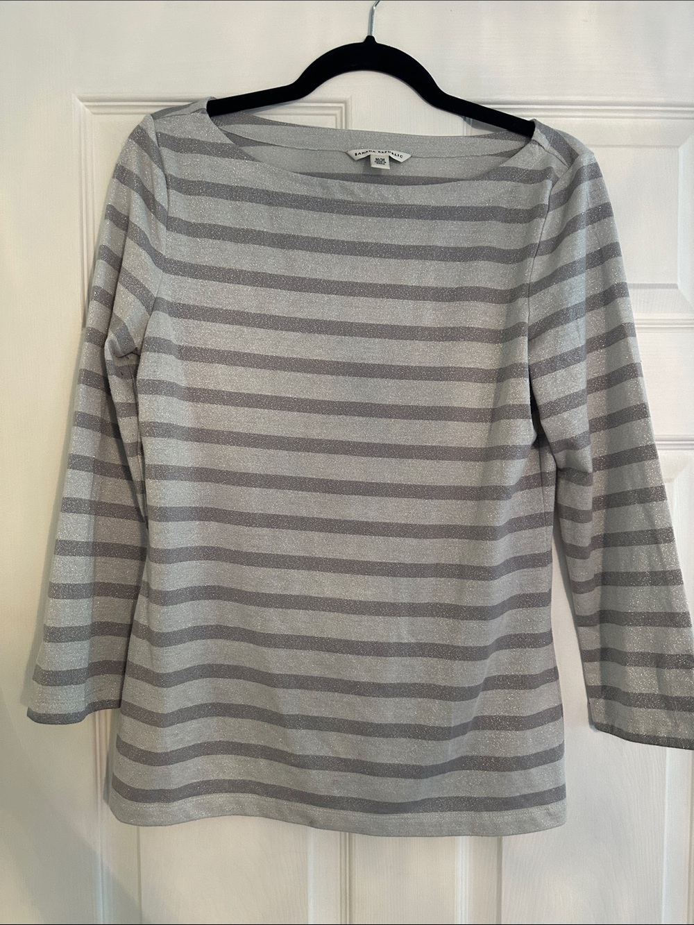 Banana Republic Metallic Gray Striped Boatneck Women’s Top
